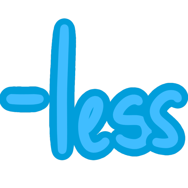 '-less' in round blocky blue letters